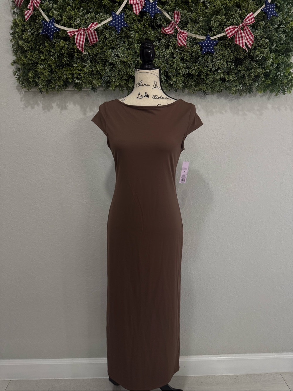 wild fable Brown Cap-Sleeve Maxi Dress